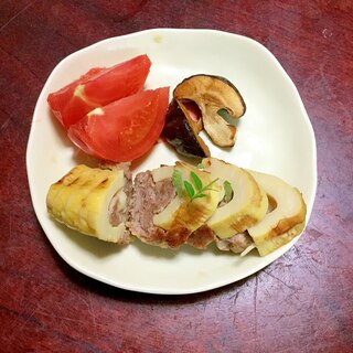 【春レシピ】タケノコの肉詰め焼き。